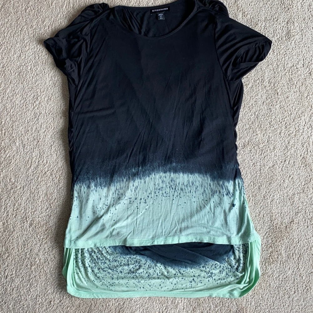 High low tunic black to mint green dip dye